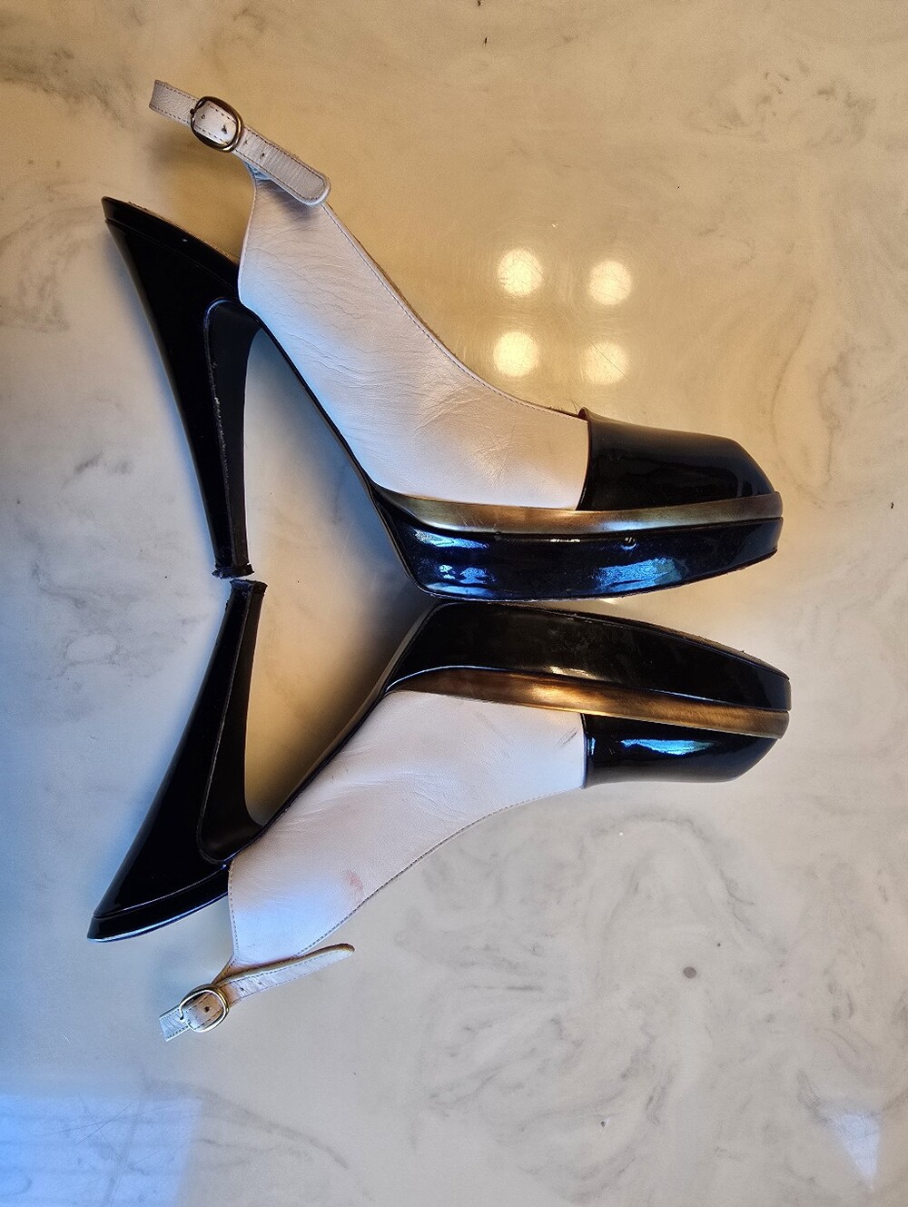 Yves Saint Laurent Rive Gauche Leather Colorblock Pattern Slingback Pumps 39 - Picture 10 of 14